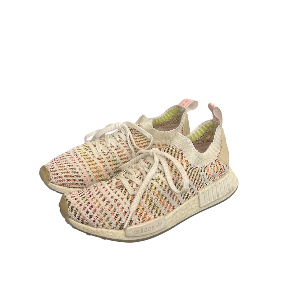 Adidas Women’s NMD R1 Primeknit B43838 White Multicolor Sneakers Size 8 - Picture 2 of 13